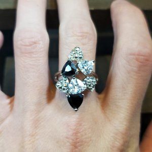 Size 8.75 Silver & Copper Tone Clear And Black Cubic Zirconia Ring